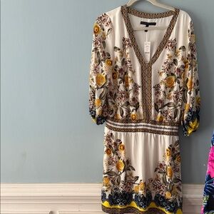 White House Black Market Floral Long Sleeve Dress - Yellow and Cream